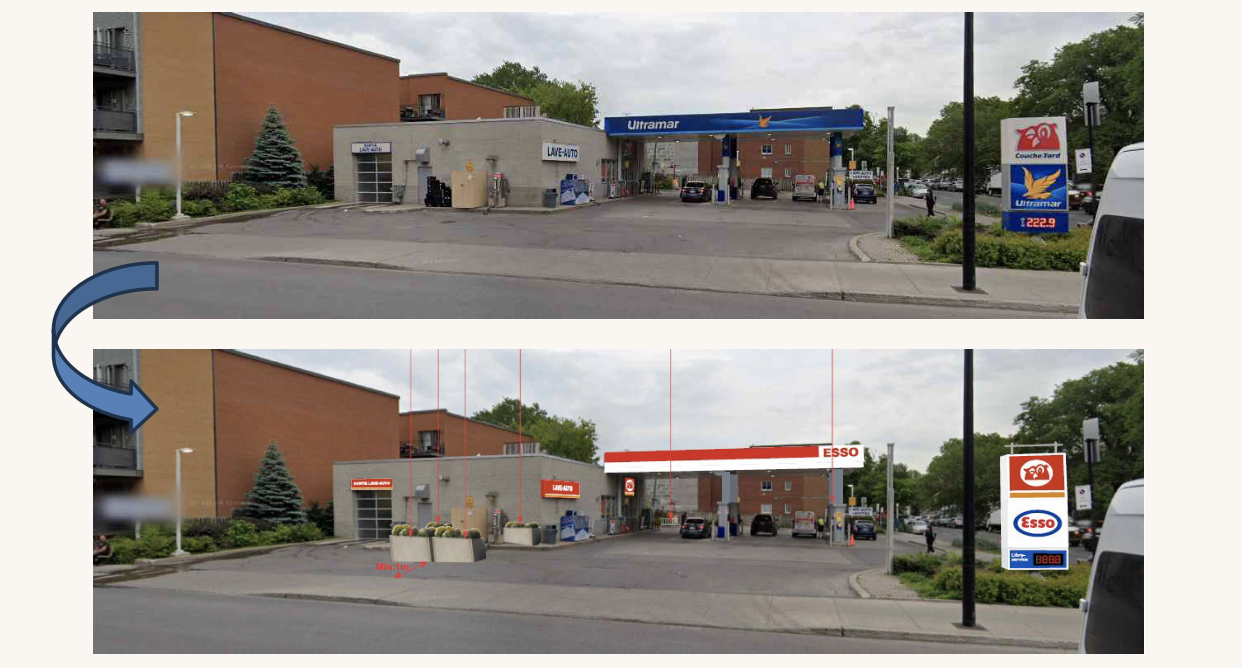 Deux photos horizontales comparent la station actuelle à une projection des changements à venir.