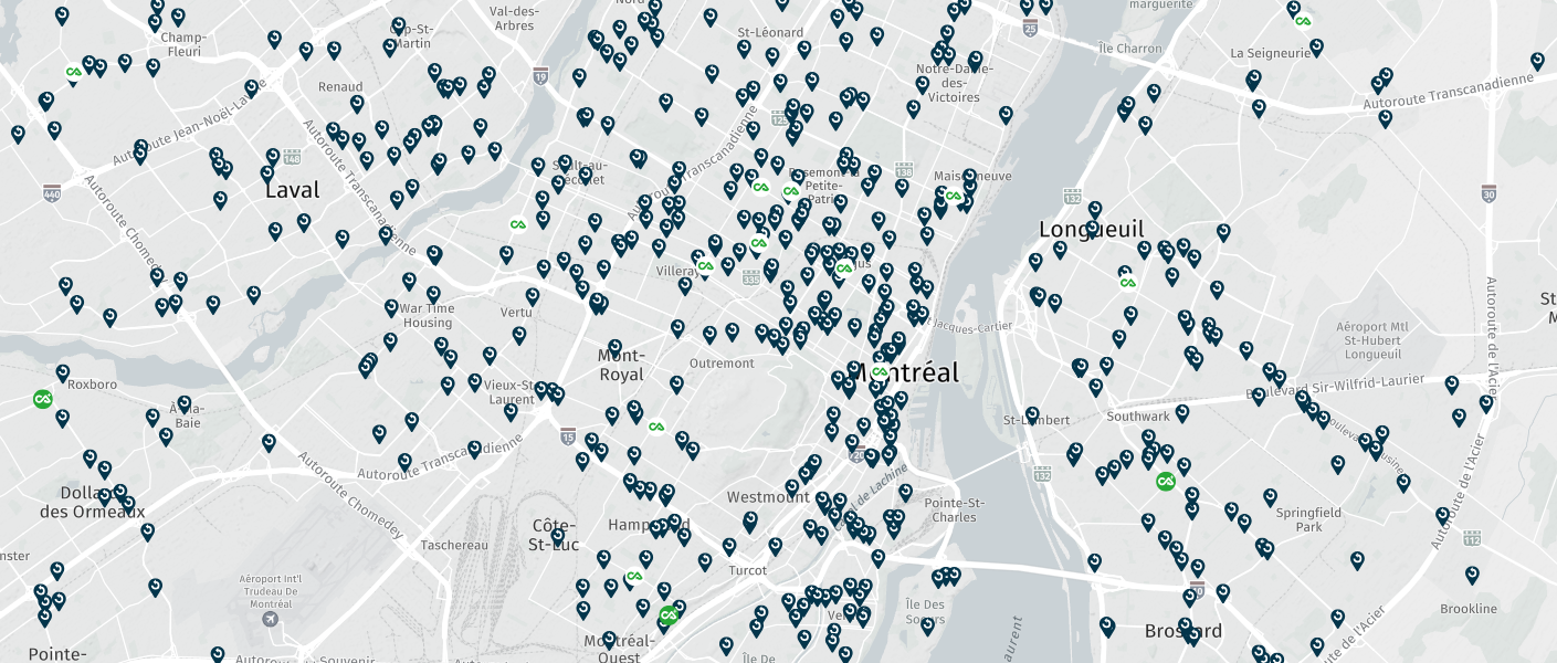 On voit la carte avec une grande partie de Montréal, Longueuil et un bout de Laval. 