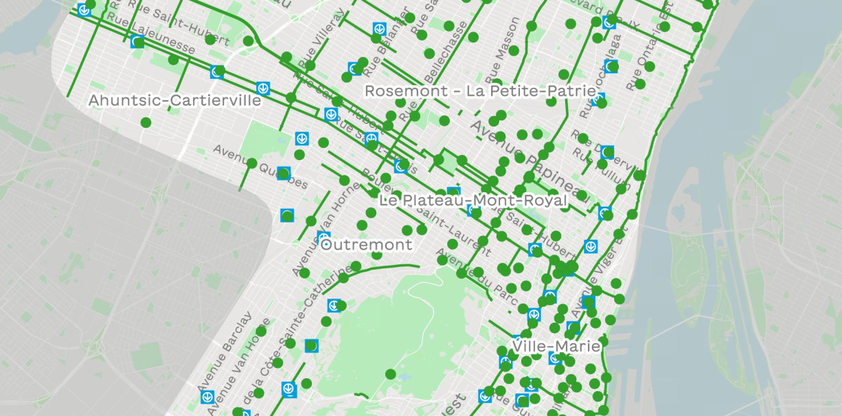 La carte présente les quartiers centraux de Montréal, avec Le Plateau-Mont-Royal au milieu.