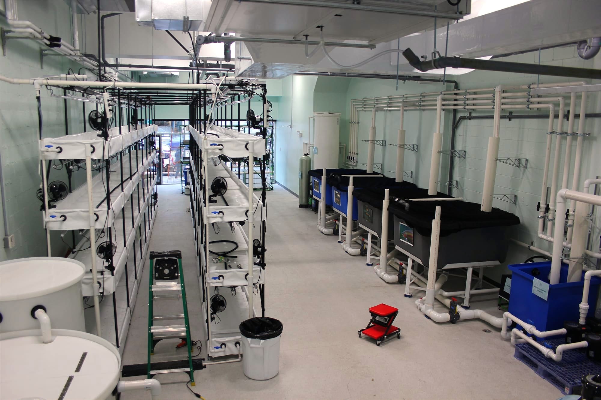 Vu de la mezzanine des installations du rez-de-chaussée.