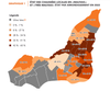 Une carte de la Ville de Montréal séparée par arrondissements. Il y a un code de couleurs: plus un arrondissement est rouge foncé, plus des rues locales sont en mauvais état.