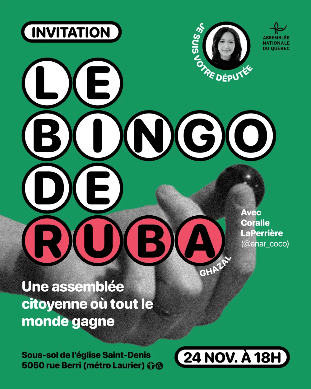 Invitation: politique et bingo avec Ruba Ghazal